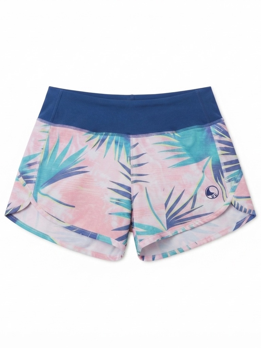 Women's Tropical Print Active Shorts - Blue Waistband